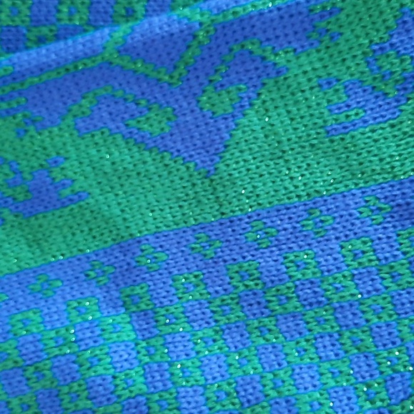 Vintage Kaos Blue and Green Aztec Shimmery Patterned Large Women's Sweater - Picture 3 of 6